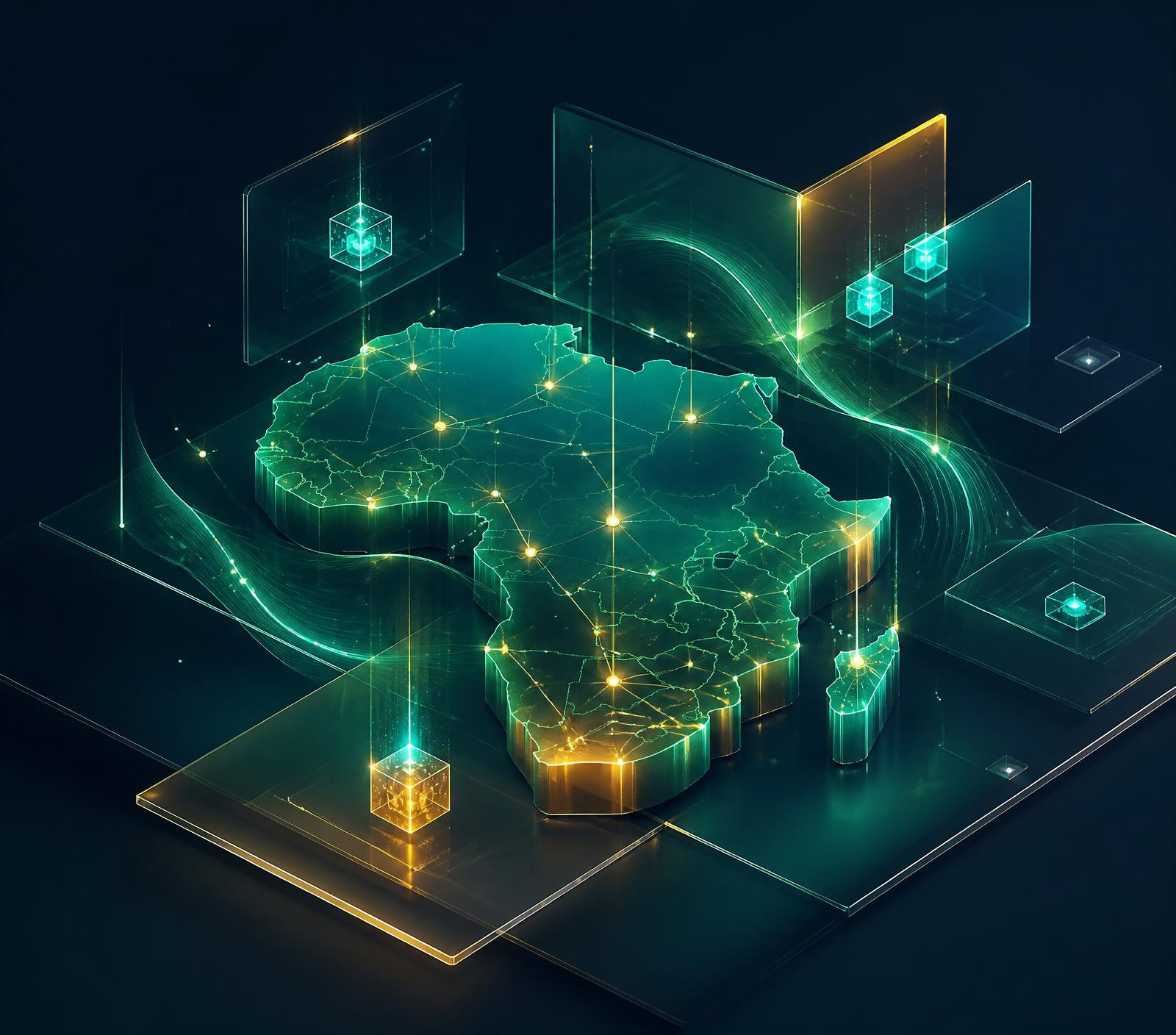 Illustration isométrique d'un réseau numérique reliant les institutions africaines